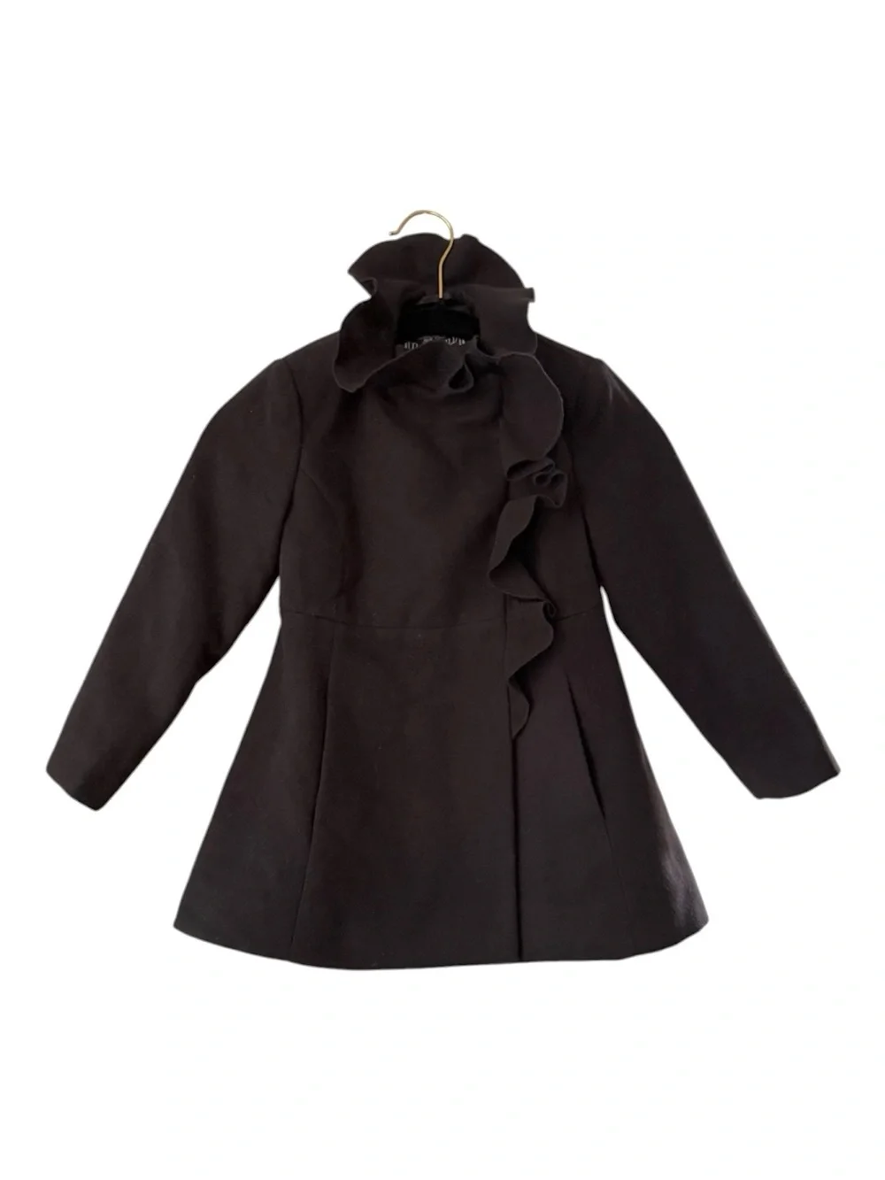 Rothschild Vintage Girls' 5/6 Black Ruffle-Trim Coat Winter Holiday